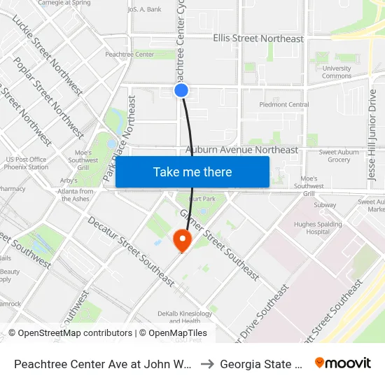Peachtree Center Ave at John Wesley Dobbs Ave to Georgia State University map