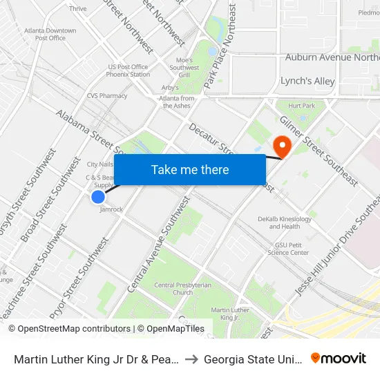 Martin Luther King Jr Dr & Peachtree St to Georgia State University map