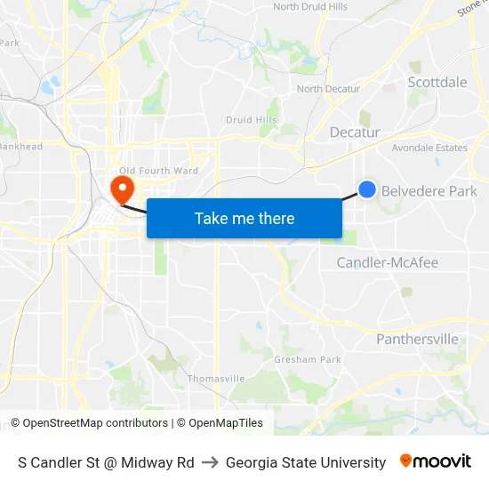 S Candler St @ Midway Rd to Georgia State University map