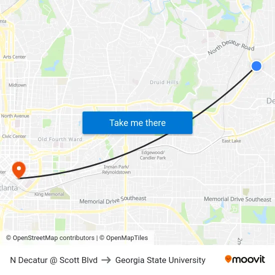 N Decatur @ Scott Blvd to Georgia State University map