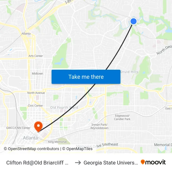 Clifton Rd@Old Briarcliff Way to Georgia State University map