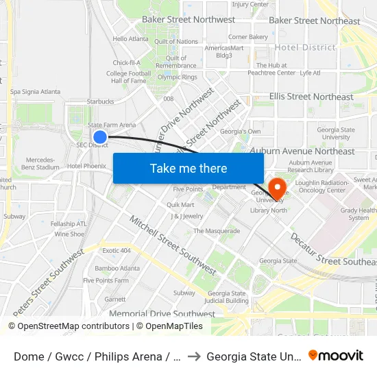 Dome / Gwcc / Philips Arena / Cnn Center to Georgia State University map