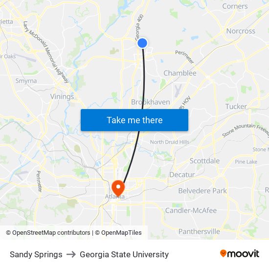 Sandy Springs to Georgia State University map