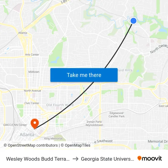 Wesley Woods Budd Terrace to Georgia State University map