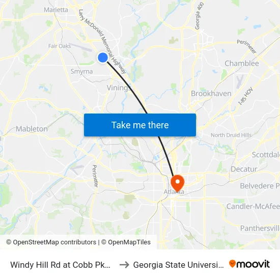 Windy Hill Rd at Cobb Pkwy to Georgia State University map