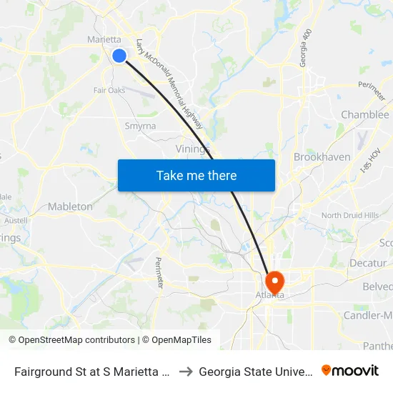 Fairground St at S Marietta Pkwy to Georgia State University map
