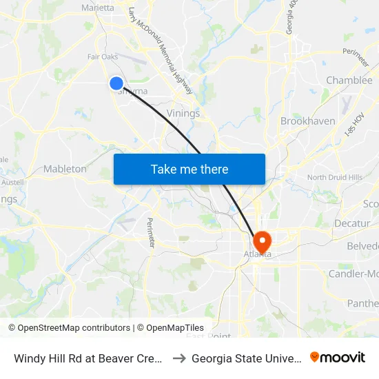 Windy Hill Rd at Beaver Creek Rd to Georgia State University map