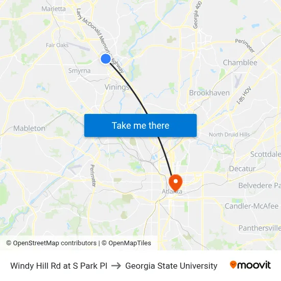 Windy Hill Rd at S Park Pl to Georgia State University map