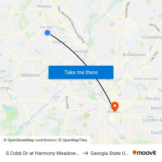 S Cobb Dr at Harmony Meadows Apartments to Georgia State University map