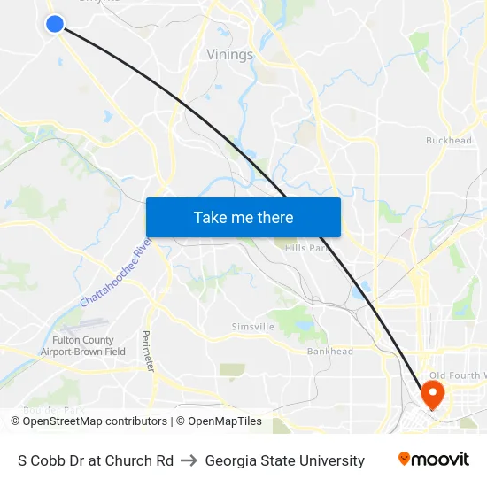 S Cobb Dr at Church Rd to Georgia State University map