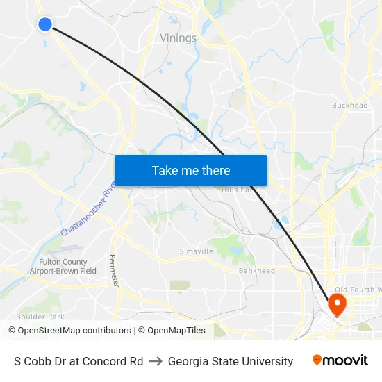 S Cobb Dr at Concord Rd to Georgia State University map