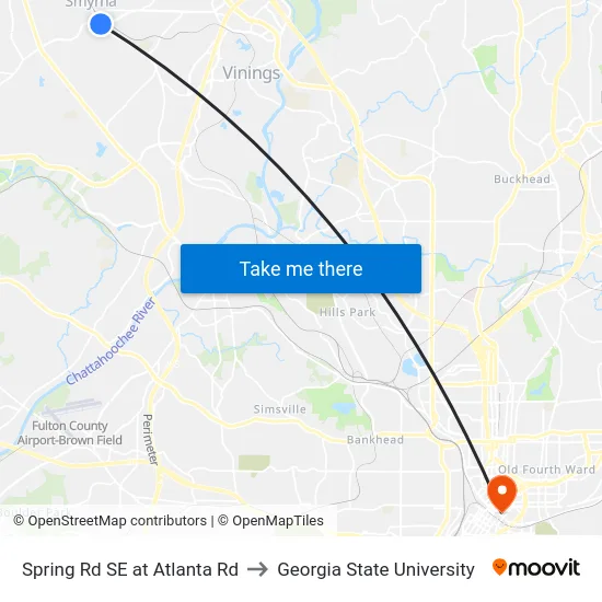Spring Rd SE at Atlanta Rd to Georgia State University map