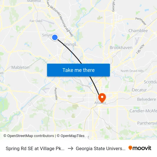 Spring Rd SE at Village Pkwy to Georgia State University map