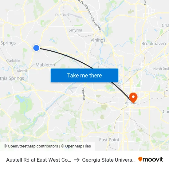 Austell Rd at East-West Conn to Georgia State University map
