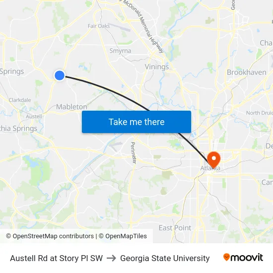 Austell Rd at Story Pl SW to Georgia State University map