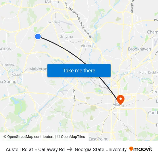 Austell Rd at E Callaway Rd to Georgia State University map