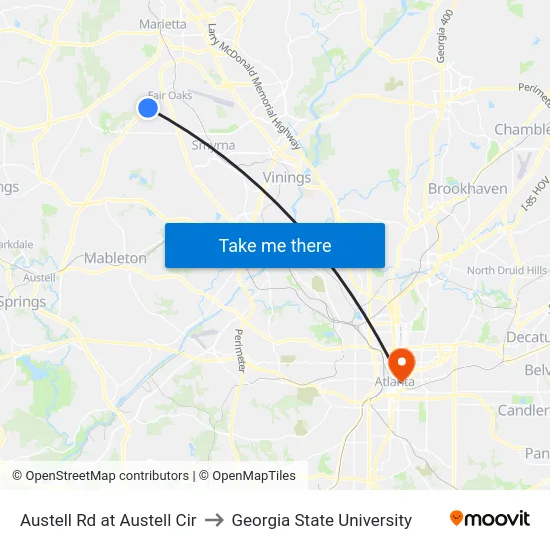 Austell Rd at Austell Cir to Georgia State University map
