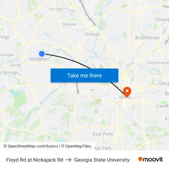 Floyd Rd at Nickajack Rd to Georgia State University map