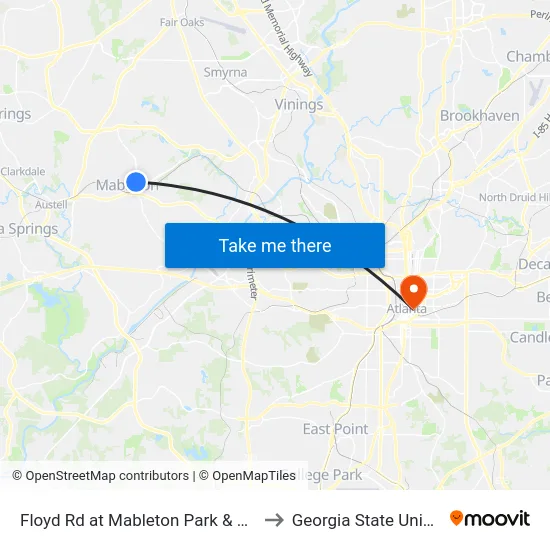 Floyd Rd at Mableton Park & Ride - Ob to Georgia State University map