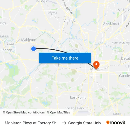 Mableton Pkwy at Factory Shoals Rd to Georgia State University map