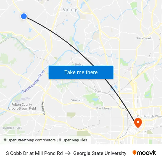 S Cobb Dr at Mill Pond Rd to Georgia State University map