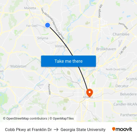 Cobb Pkwy at Franklin Dr to Georgia State University map