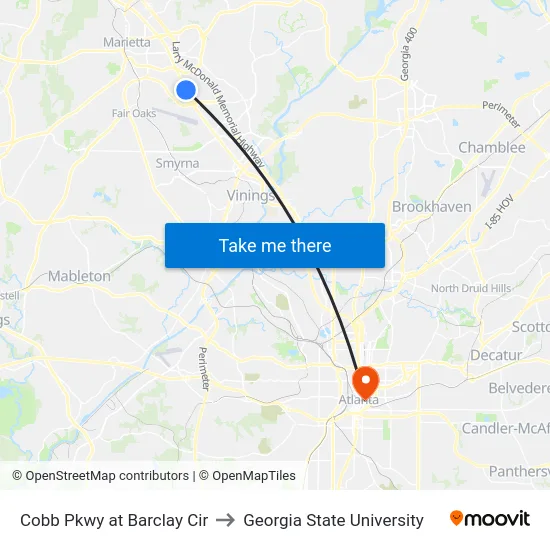 Cobb Pkwy at Barclay Cir to Georgia State University map