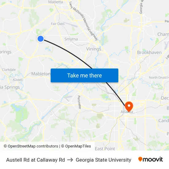Austell Rd at Callaway Rd to Georgia State University map