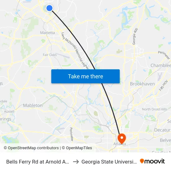 Bells Ferry Rd at Arnold Ave to Georgia State University map