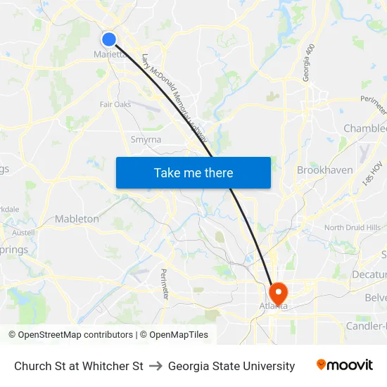 Church St at Whitcher St to Georgia State University map