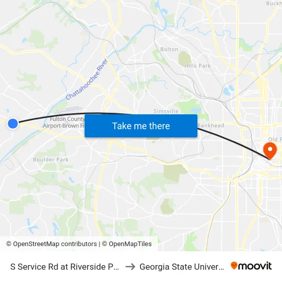 S Service Rd at Riverside Pkwy to Georgia State University map
