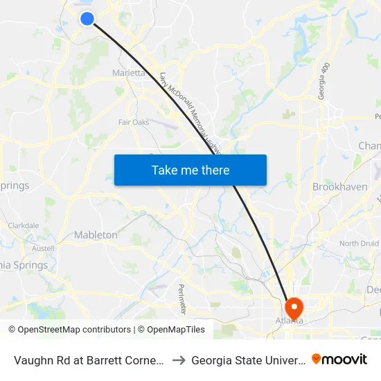 Vaughn Rd at Barrett Corners Dr to Georgia State University map