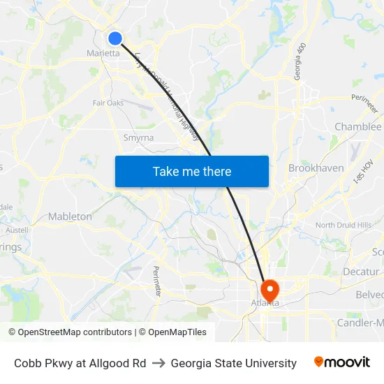 Cobb Pkwy at Allgood Rd to Georgia State University map