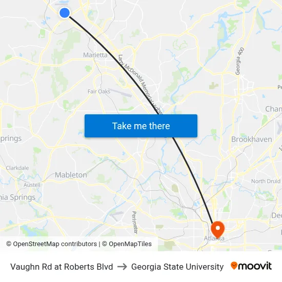 Vaughn Rd at Roberts Blvd to Georgia State University map