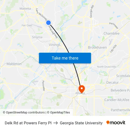 Delk Rd at Powers Ferry Pl to Georgia State University map