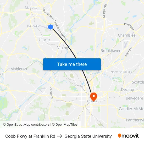 Cobb Pkwy at Franklin Rd to Georgia State University map