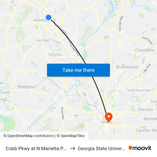 Cobb Pkwy at N Marietta Pkwy to Georgia State University map