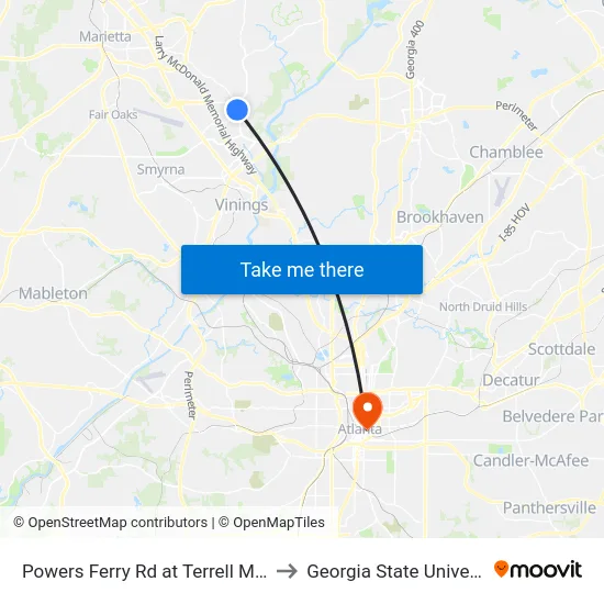 Powers Ferry Rd at Terrell Mill Rd to Georgia State University map