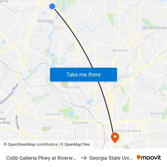 Cobb Galleria Pkwy at Riverwood Pkwy to Georgia State University map