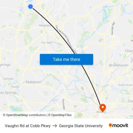 Vaughn Rd at Cobb Pkwy to Georgia State University map
