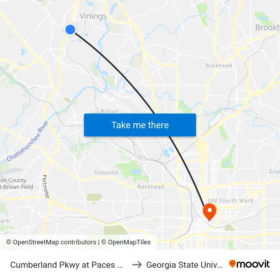 Cumberland Pkwy at Paces Walk SE to Georgia State University map