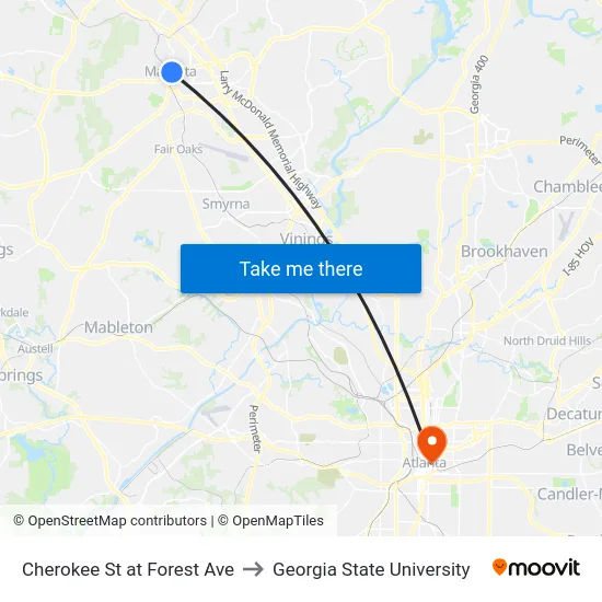 Cherokee St at Forest Ave to Georgia State University map