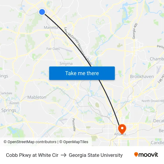 Cobb Pkwy at White Cir to Georgia State University map