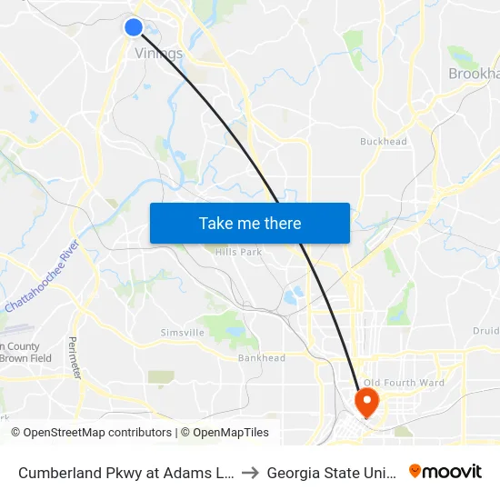 Cumberland Pkwy at Adams Lake Blvd to Georgia State University map
