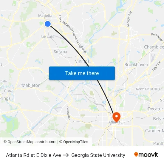 Atlanta Rd at E Dixie Ave to Georgia State University map