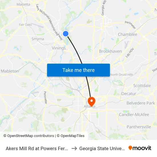 Akers Mill Rd at Powers Ferry Rd to Georgia State University map