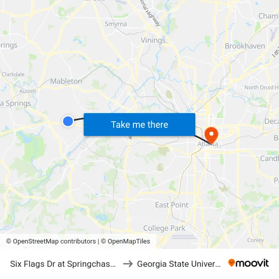 Six Flags Dr at Springchase St to Georgia State University map