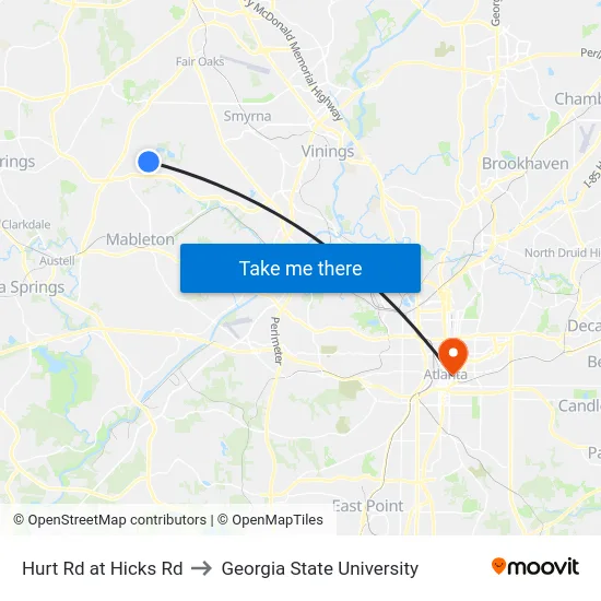 Hurt Rd at Hicks Rd to Georgia State University map