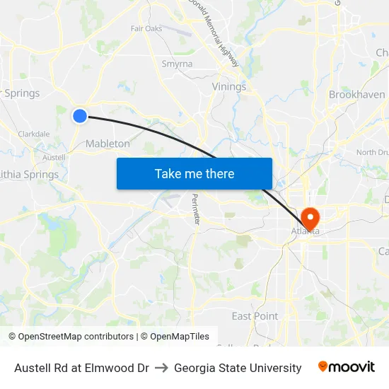Austell Rd at Elmwood Dr to Georgia State University map