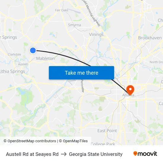 Austell Rd at Seayes Rd to Georgia State University map